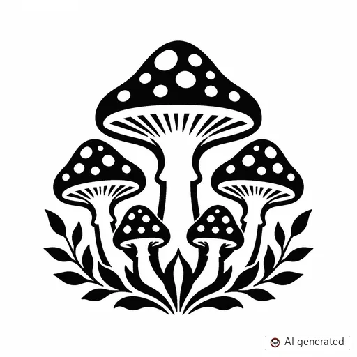 Pilz-Tattoo-Entwurf im Stil Negative Space