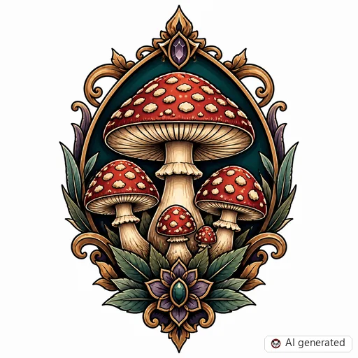Pilz-Tattoo-Entwurf im Stil Neo-Traditional