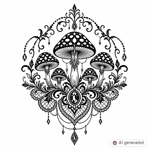 Mushroom tattoo design in Ornamental style