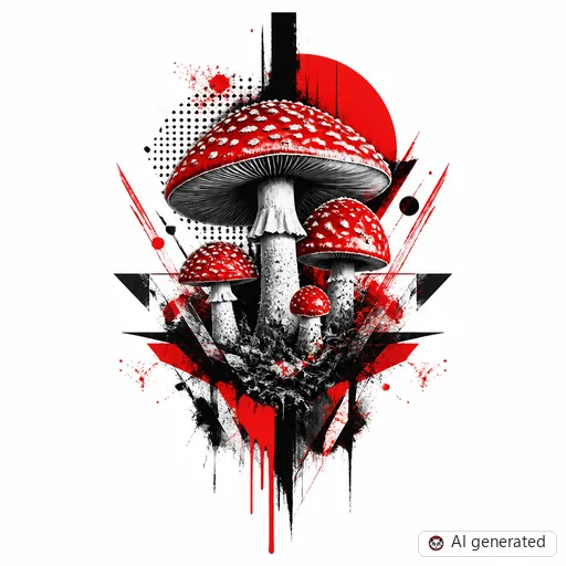 Mushroom tattoo design in Trash Polka style