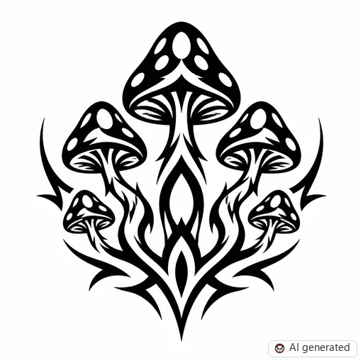 Mushroom tattoo design in Tribal style