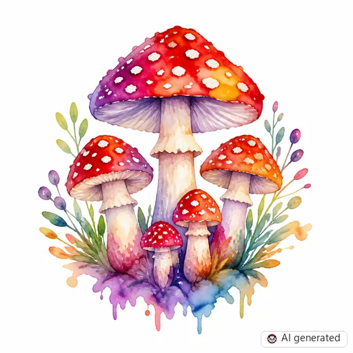 Mushroom tattoo design in Watercolor style