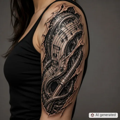 Music note tattoo design in Biomechanical style