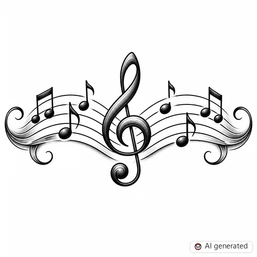Music note tattoo design in Black & Grey style