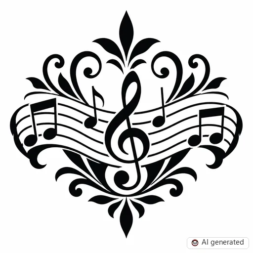 Music note tattoo design in Blackwork style