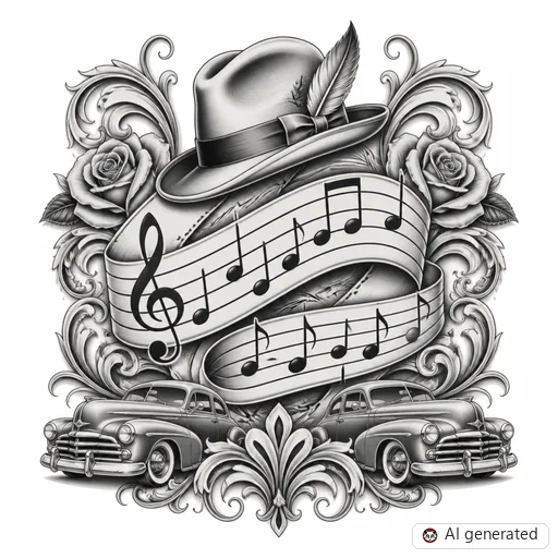 Musiknote-Tattoo-Entwurf im Stil Chicano