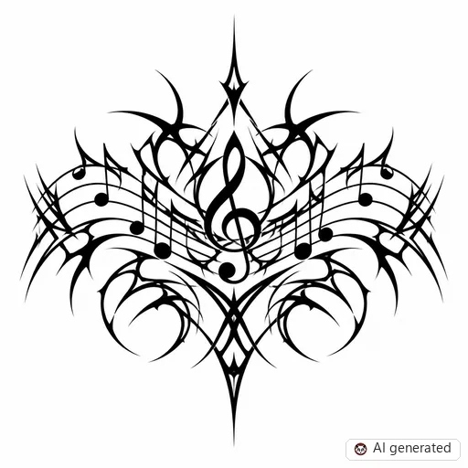 Music note tattoo design in Cybersigilism style