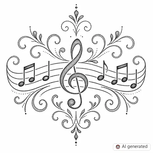 Music note tattoo design in Dotwork style