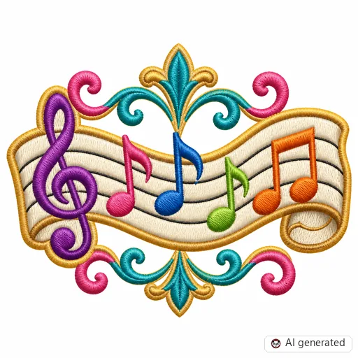 Diseño de tatuaje de Nota musical en estilo Bordado