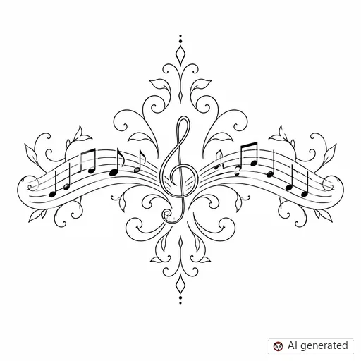 Music note tattoo design in Fine-Line style