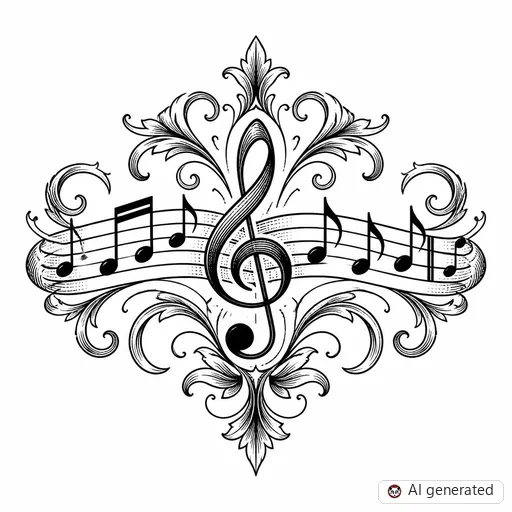 Music note tattoo design in Illustrative style