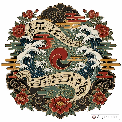 Musiknote-Tattoo-Entwurf im Stil Japanisch (Irezumi)