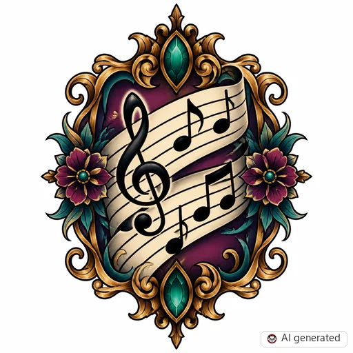 Musiknote-Tattoo-Entwurf im Stil Neo-Traditional