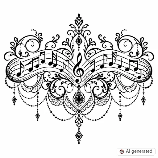 Music note tattoo design in Ornamental style