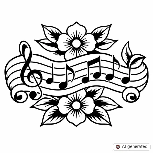Music note tattoo design in Traditional style