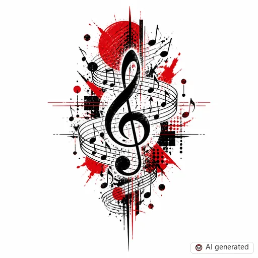 Music note tattoo design in Trash Polka style