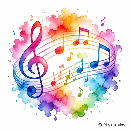 Music note tattoo design in Watercolor style