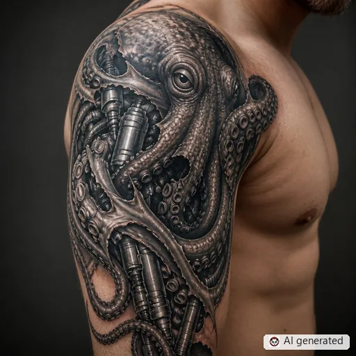 Octopus tattoo design in Biomechanical style