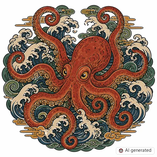 Oktopus-Tattoo-Entwurf im Stil Japanisch (Irezumi)