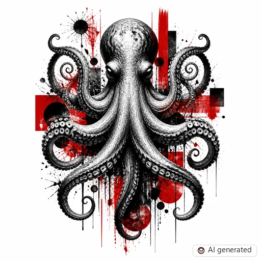 Oktopus-Tattoo-Entwurf im Stil Trash Polka