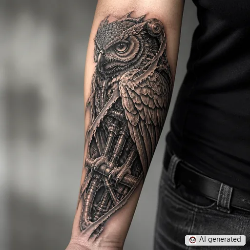 Owl tattoo design in Biomechanical style
