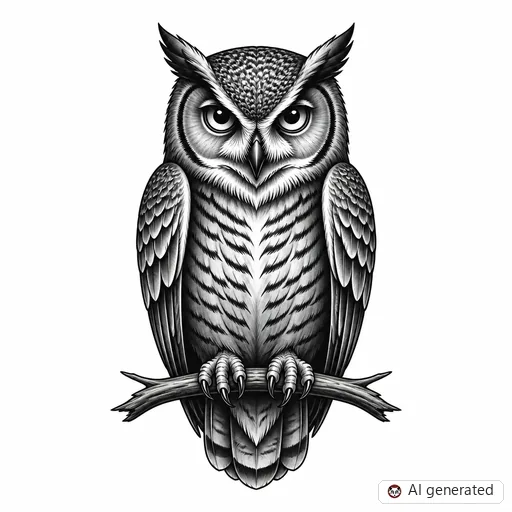 Owl tattoo design in Black & Grey style