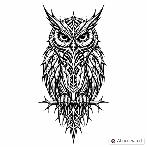Owl tattoo design in Cybersigilism style