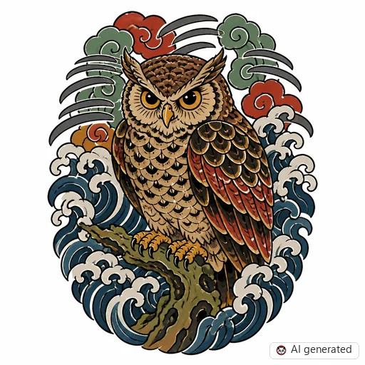 Eule-Tattoo-Entwurf im Stil Japanisch (Irezumi)