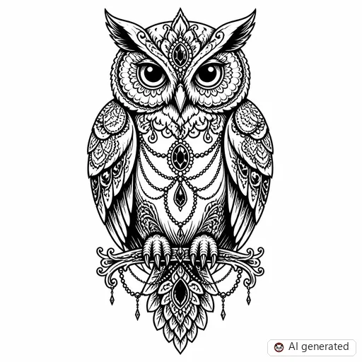 Owl tattoo design in Ornamental style