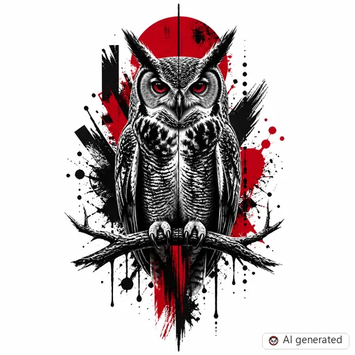 Owl tattoo design in Trash Polka style