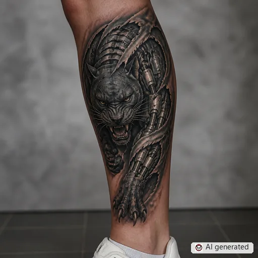 Panther tattoo design in Biomechanical style