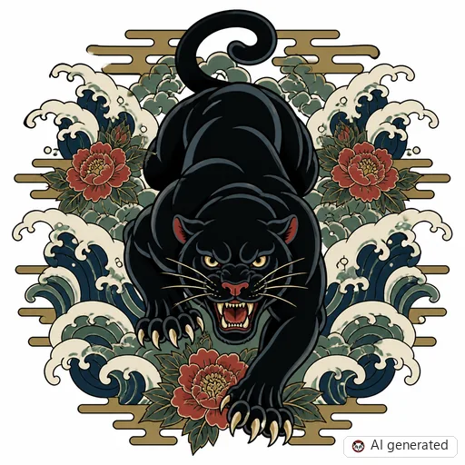 Panther-Tattoo-Entwurf im Stil Japanisch (Irezumi)