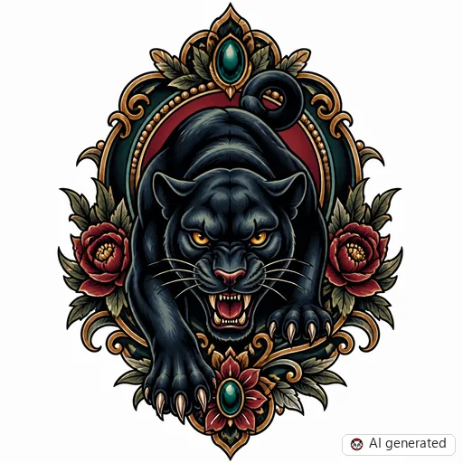 Panther-Tattoo-Entwurf im Stil Neo-Traditional