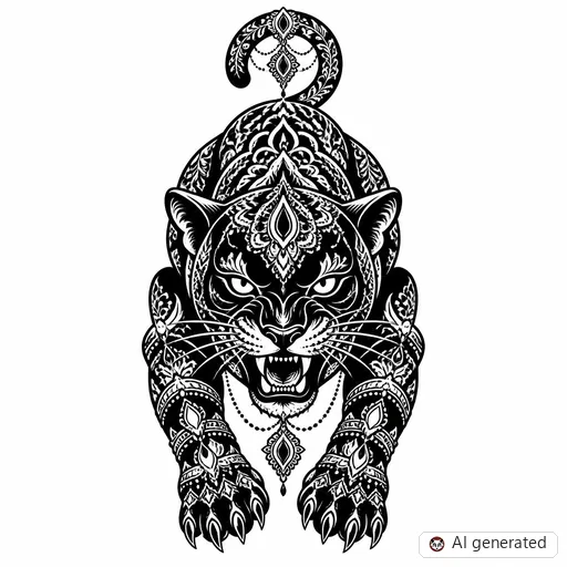 Panther tattoo design in Ornamental style