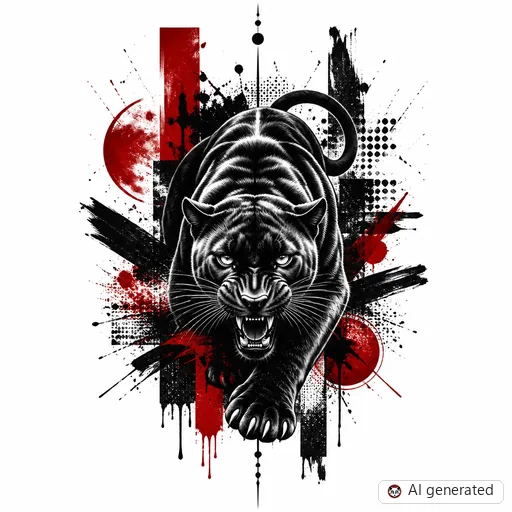 Panther tattoo design in Trash Polka style