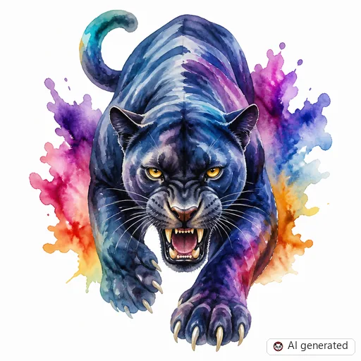 Panther tattoo design in Watercolor style