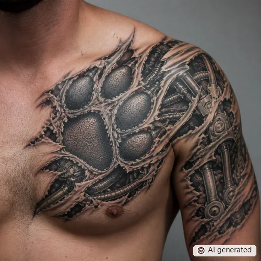 Paw print tattoo design in Biomechanical style