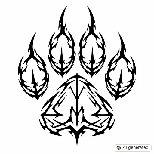 Paw print tattoo design in Cybersigilism style