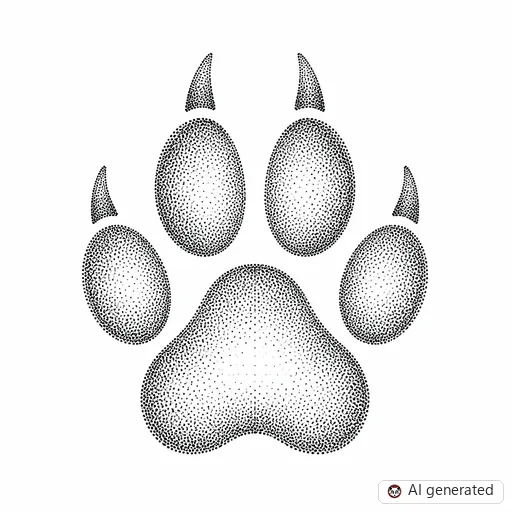 Paw print tattoo design in Dotwork style