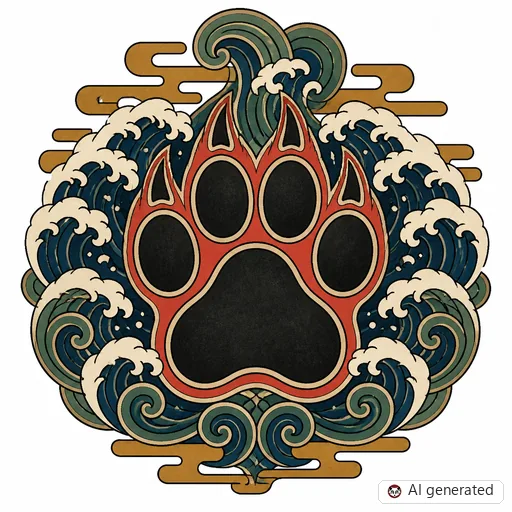 Pfotenabdruck-Tattoo-Entwurf im Stil Japanisch (Irezumi)