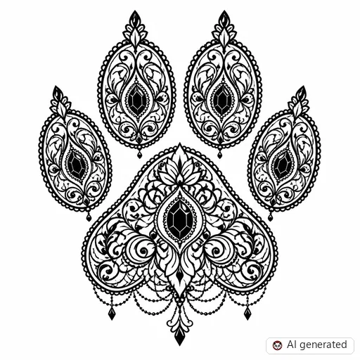 Paw print tattoo design in Ornamental style