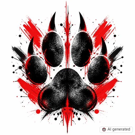 Paw print tattoo design in Trash Polka style