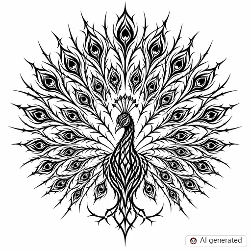 Peacock tattoo design in Cybersigilism style
