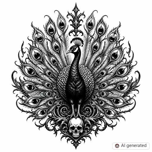 Disegno di tatuaggio Pavone in stile Gothic