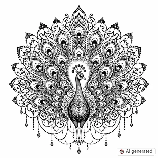 Peacock tattoo design in Ornamental style
