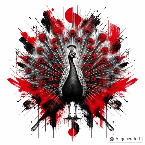 Peacock tattoo design in Trash Polka style