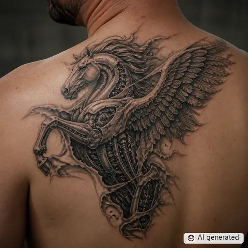 Pegasus tattoo design in Biomechanical style