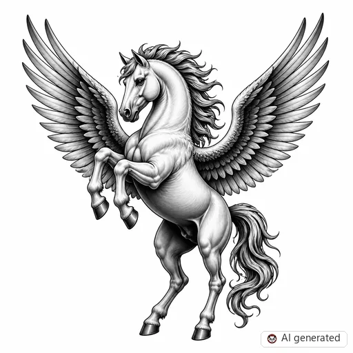 Pegasus tattoo design in Black & Grey style