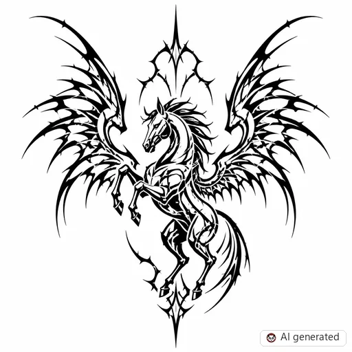 Pegasus tattoo design in Cybersigilism style