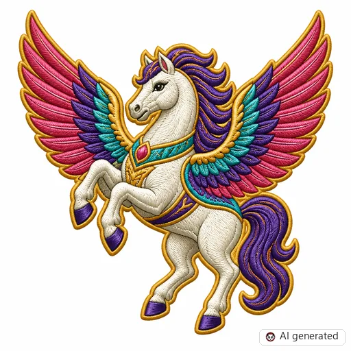 Diseño de tatuaje de Pegaso en estilo Bordado